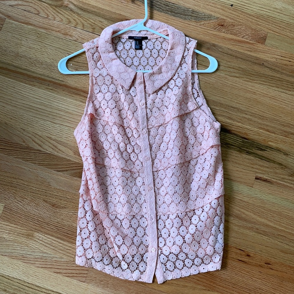 Forever 21 Pink Lace collared Top
